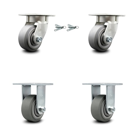 Service Caster 4 Inch Kingpinless Thermoplastic Rubber Wheel Caster Swivel Locks 2 Rigid, 2PK SCC-KP30S420-TPRRF-BSL-2-R-2